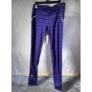 Athleta Womens Black And Purple Striped Workout Athletic Sporty Leggings Size S